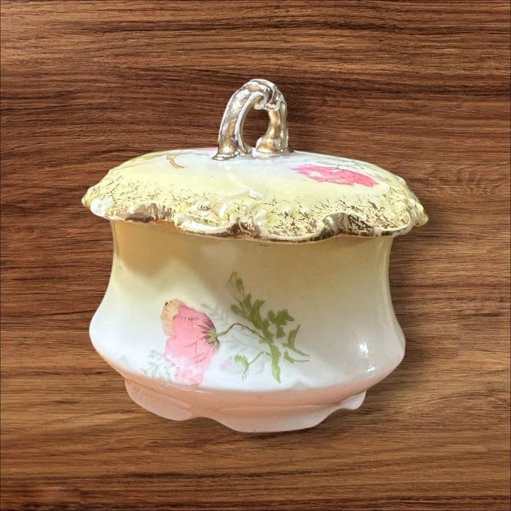Antique Limoges Coiffe et Cie Yellow and Gold Floral Porcelain Trinket Dish